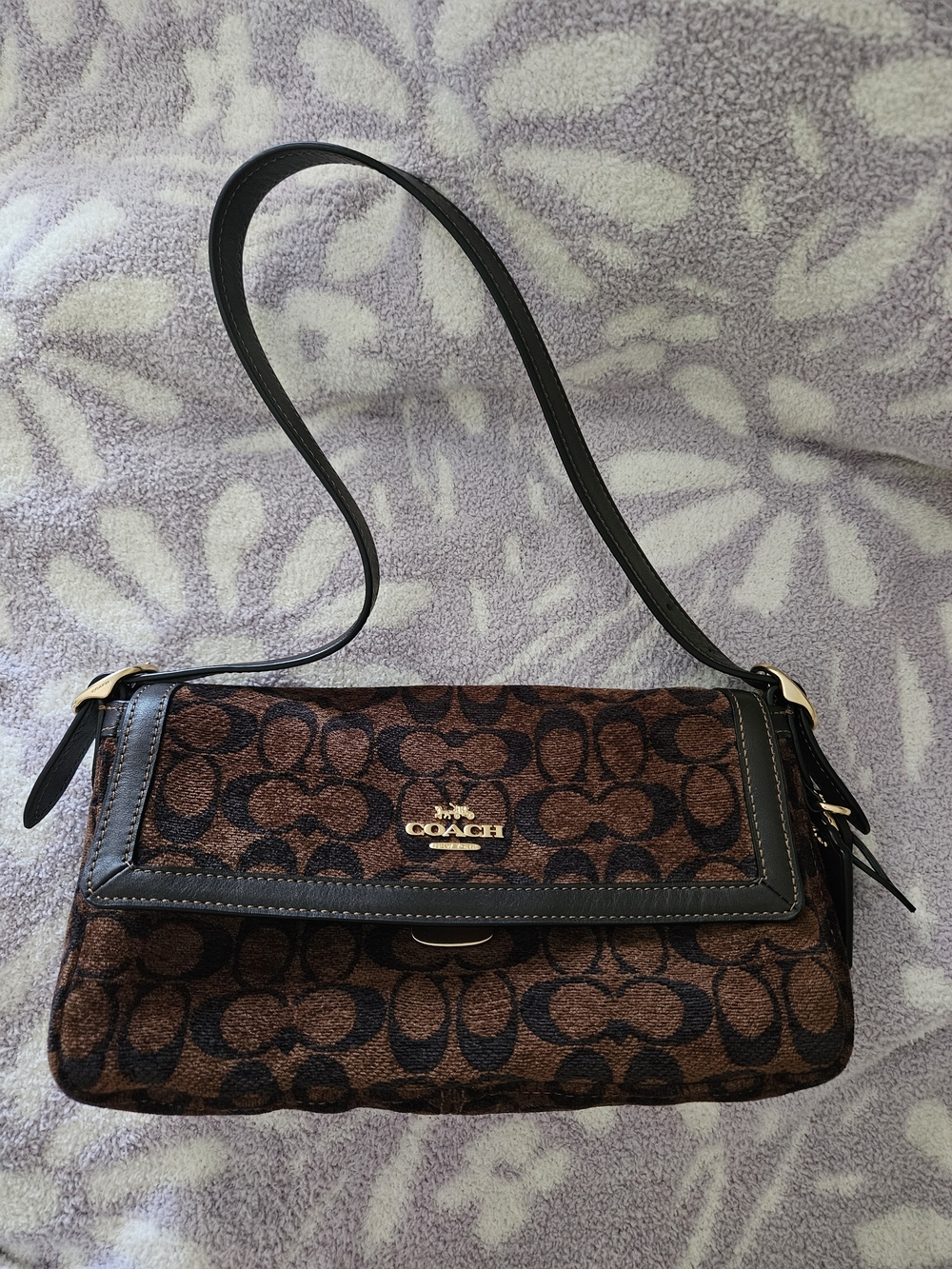 Coach Small Brown and Black Signature Jacquard Shoulder Bag